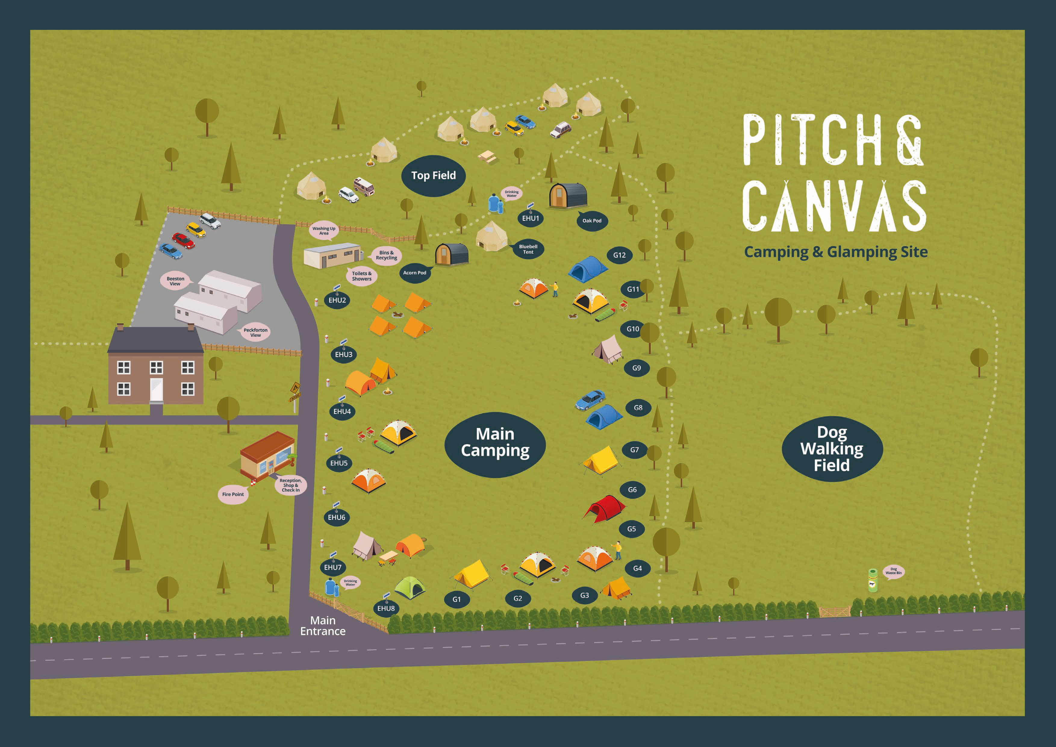 Pitch and Canvas Glamping and Camping in Cheshire Site Map