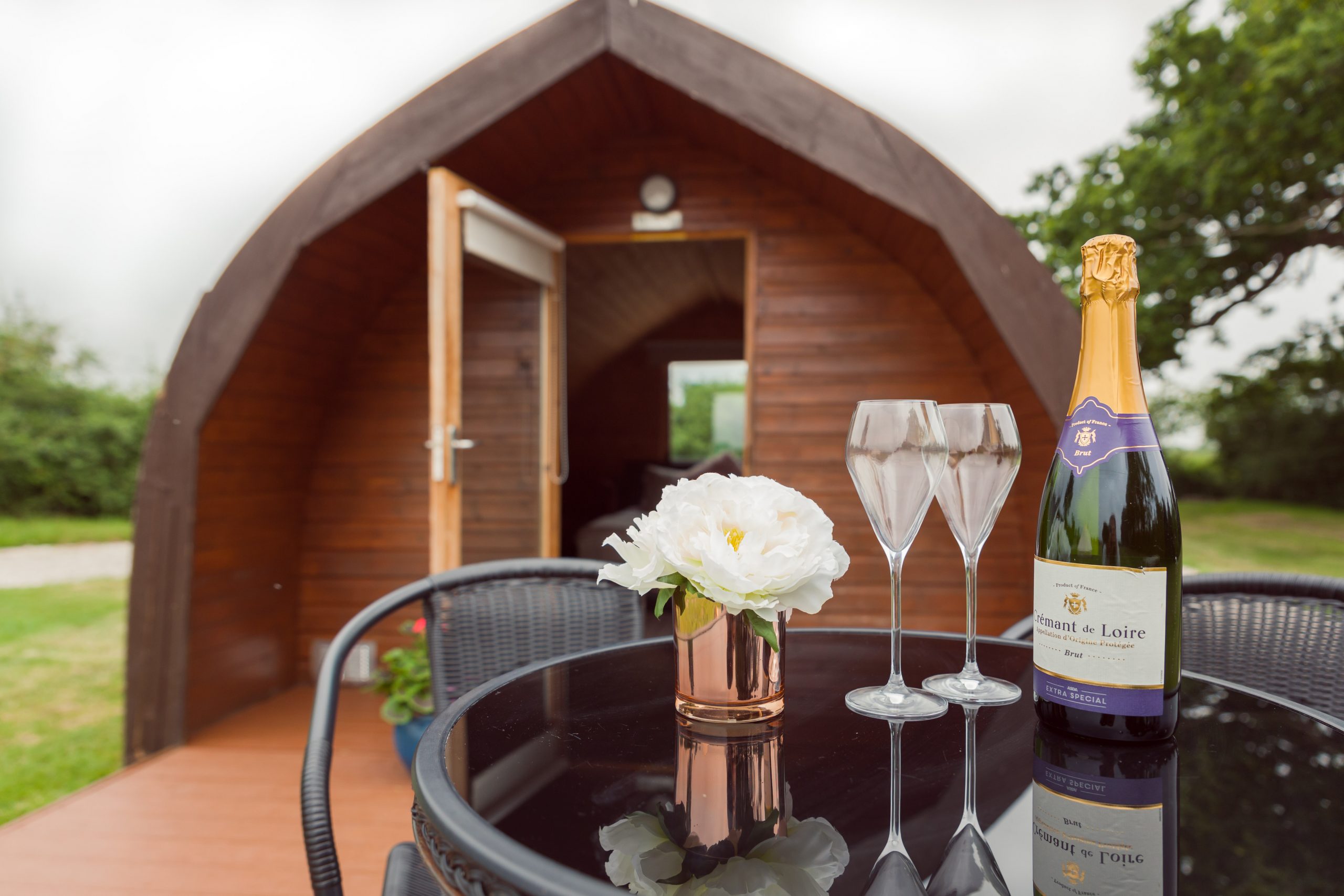 Pitch and Canvas | Glamping and Camping in Cheshire | Bottle of fizz and glasses