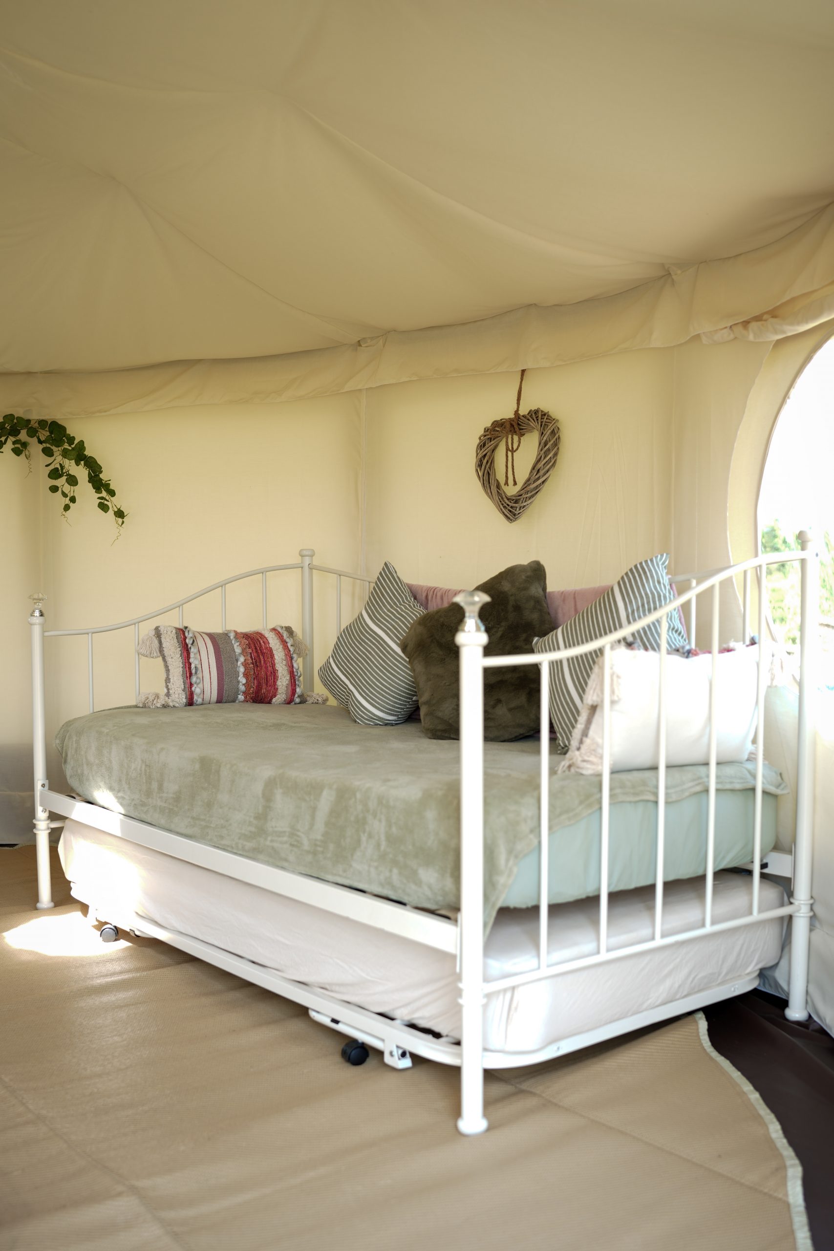 Pitch and Canvas | Glamping and Camping in Cheshire | sofa bed in Kopie tent